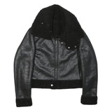 Womens Black Faux Shearling Collar Jacket XS Polyester Blend Zip Coat Outerwear