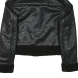 Womens Black Faux Shearling Collar Jacket XS Polyester Blend Zip Coat Outerwear