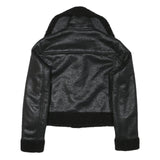Womens Black Faux Shearling Collar Jacket XS Polyester Blend Zip Coat Outerwear