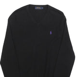 POLO RALPH LAUREN Mens Black Plain V-Neck Basic Knit Jumper Wool M Classic Style