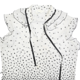 Womens White & Black Printed Sleeveless Ruffle Neck Top Size L Lightweight