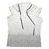 Womens White & Black Printed Sleeveless Ruffle Neck Top Size L Lightweight