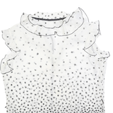 Womens White & Black Printed Sleeveless Ruffle Neck Top Size L Lightweight