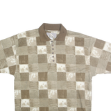 BLUE JEANS Mens Beige & Cream Check Short Sleeve Polo Shirt L Casual Polyester