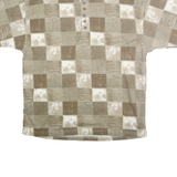 BLUE JEANS Mens Beige & Cream Check Short Sleeve Polo Shirt L Casual Polyester