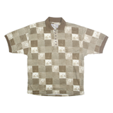 BLUE JEANS Mens Beige & Cream Check Short Sleeve Polo Shirt L Casual Polyester
