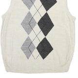 DOCKERS Mens Cream Argyle Patterned V-Neck Acrylic Jumper Vest M Casual Smart
