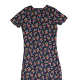 STUDIO Womens Black Floral Day Cotton Blend Dress Short Sleeve M Summer