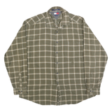 TOMMY HILFIGER Mens Green & Cream Checked Cotton Shirt XL Classic Casual