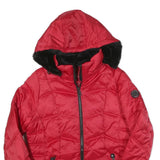 NAUTICA Womens Red Hooded Quilted Jacket L Polyester Blend Warm Zip Closure