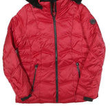 NAUTICA Womens Red Hooded Quilted Jacket L Polyester Blend Warm Zip Closure