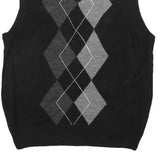 DOCKERS Mens Black & Grey Argyle Patterned Jumper V-Neck Basic Knit M Sleeveless