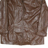 Womens Brown Leather Button Jacket XL Plain Classic Fit Timeless Outerwear