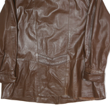 Womens Brown Leather Button Jacket XL Plain Classic Fit Timeless Outerwear