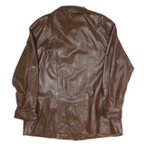 Womens Brown Leather Button Jacket XL Plain Classic Fit Timeless Outerwear