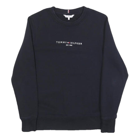 TOMMY HILFIGER Womens Navy Blue Sweatshirt Crew Neck S Classic Logo Est 1985