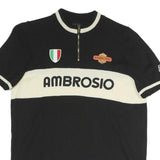 AMBROSIO Mens Black & Cream Colourblock 1/4 Zip Band Collar Pullover Jumper XL