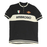 AMBROSIO Mens Black & Cream Colourblock 1/4 Zip Band Collar Pullover Jumper XL