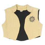 Womens Beige Knitted Sleeveless Jacket S Polyester Blend Plain Unique Brooch