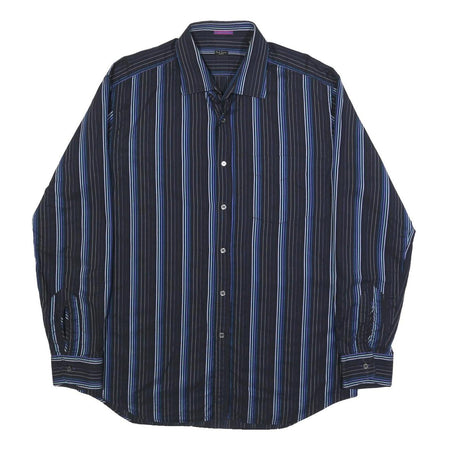 PAUL SMITH Mens Black & Blue Striped Cotton Shirt XL Button Long Sleeve