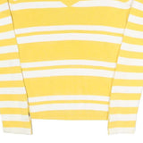 TOMMY HILFIGER Womens Yellow & White Patterned Cotton Blend V-Neck Jumper S