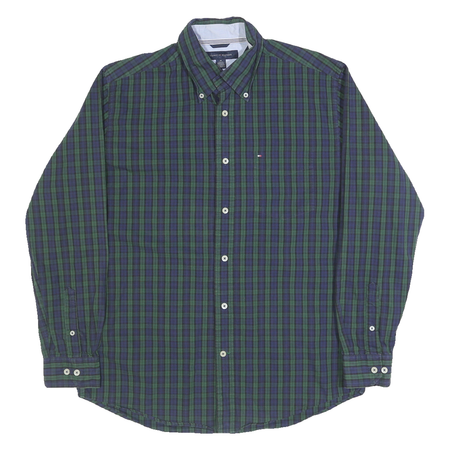 TOMMY HILFIGER Mens Blue & Green Check Shirt M Classic Button-Down Long Sleeve