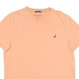 NAUTICA Mens Peach V-Neck T-Shirt XL Cotton Blend Casual Logo Embroidered