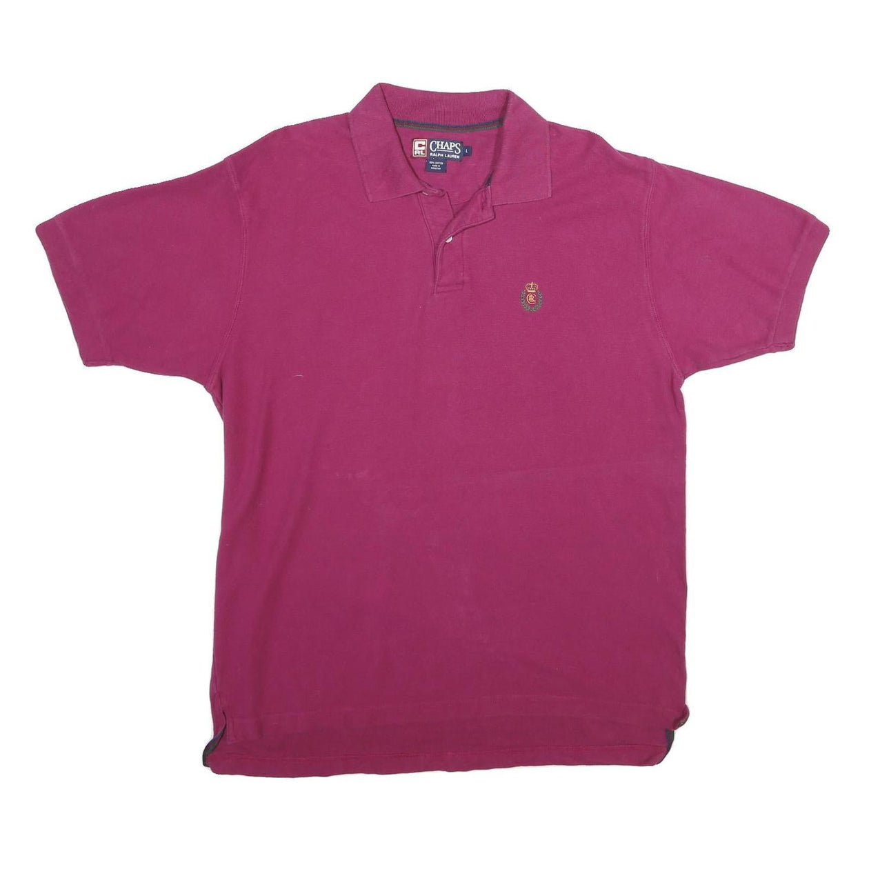 CHAPS Mens Pink Short Sleeve Polo Shirt L Classic Cotton Crest Embroid –  Cerqular