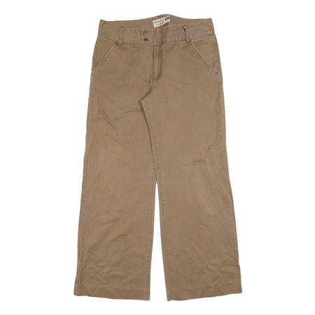 MARLBORO Womens Cotton Blend Beige Regular Wide-Leg Trousers W35 L32 Casual