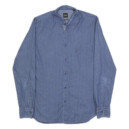 BOSS HUGO BOSS Mens Blue & White Patterned Shirt S Cotton Long Sleeve Casual