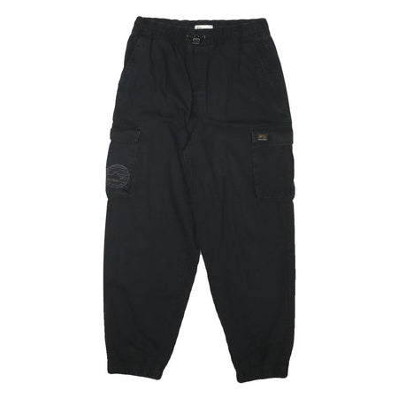 H&M Womens Cotton Blend Black Relaxed Cargo Trousers W28 L26 Drawstring Waist