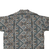 Mens Blue Brown Pattern Cotton Blend Shirt L Casual Short Sleeve Button Up