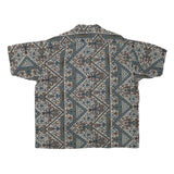 Mens Blue Brown Pattern Cotton Blend Shirt L Casual Short Sleeve Button Up