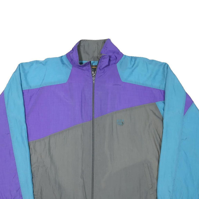 USA Mens Blue & Purple & Grey Colourblock Zip Jacket L Polyester Blend