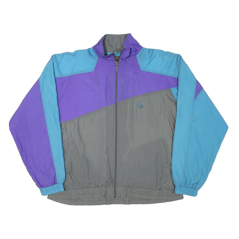 USA Mens Blue & Purple & Grey Colourblock Zip Jacket L Polyester Blend