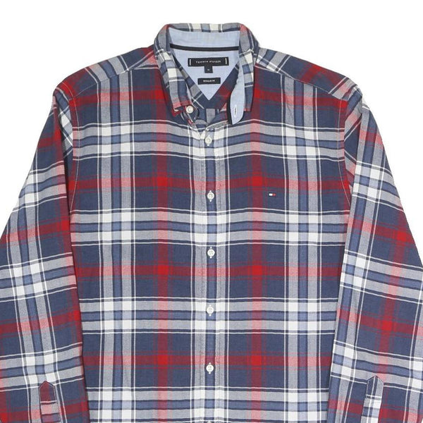 TOMMY HILFIGER Mens Blue & Red Check Shirt M Button-Down Collar Long Sleeve