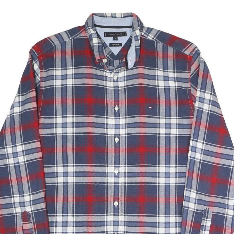 TOMMY HILFIGER Mens Blue & Red Check Shirt M Button-Down Collar Long Sleeve