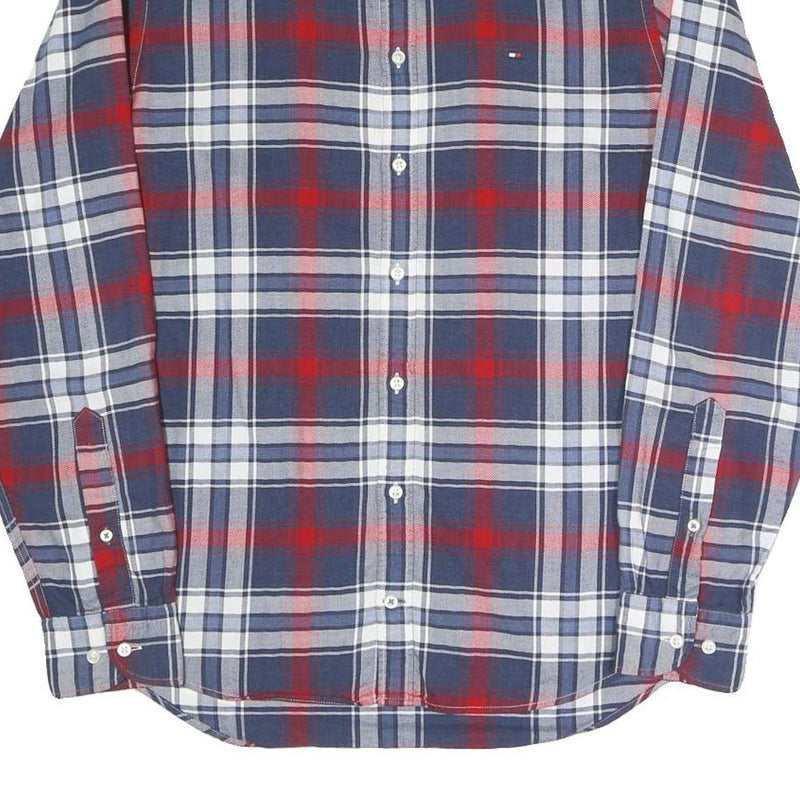 TOMMY HILFIGER Mens Blue & Red Check Shirt M Button-Down Collar Long Sleeve