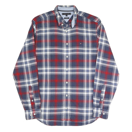 TOMMY HILFIGER Mens Blue & Red Check Shirt M Button-Down Collar Long Sleeve