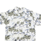 CHEROKEE Mens White & Green Printed Rayon Shirt M Tropical Palm Print