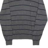TOMMY HILFIGER Mens Grey & Navy Striped Pattern Cotton Blend Jumper V-Neck Basic
