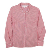 TOMMY HILFIGER Womens Red Striped Shirt L Button Front Classic Collar Cotton