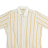 CLUB Mens White & Yellow Striped Cotton Blend Shirt M Summer Casual Short Sleeve