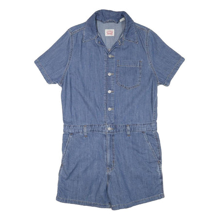LEVI'S Womens Blue Denim Playsuit Cotton Blend M Button Front Casual Summer