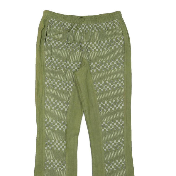 Womens Cotton Blend Green Patterned Regular Fit Straight Trousers W27 L28