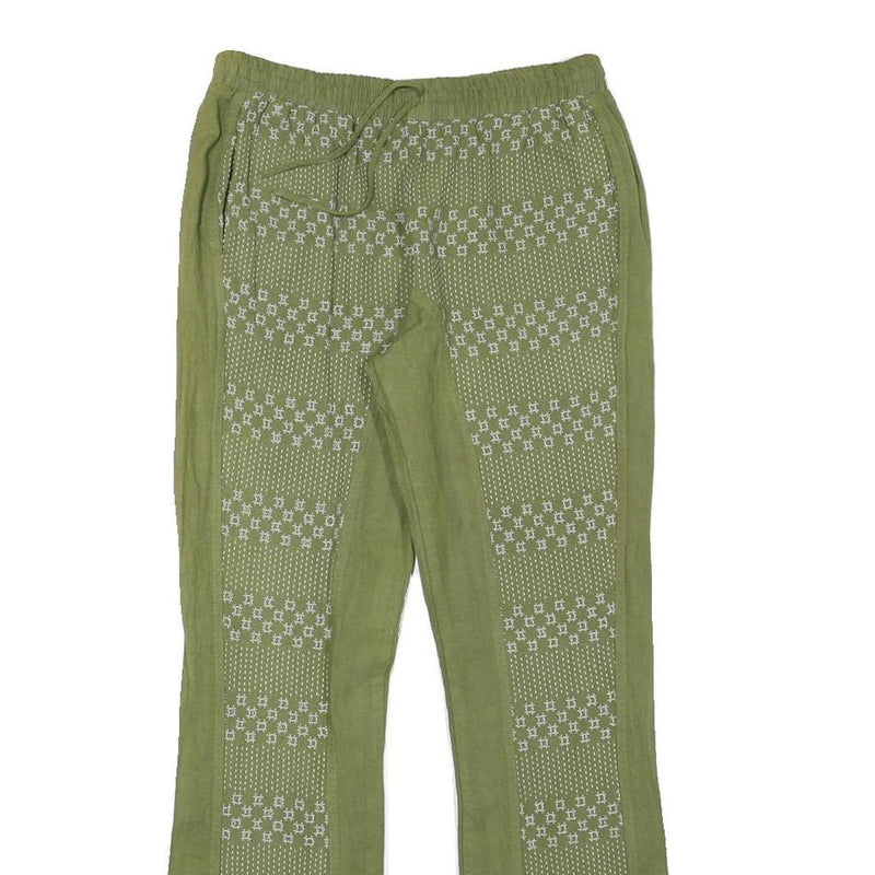 Womens Cotton Blend Green Patterned Regular Fit Straight Trousers W27 L28