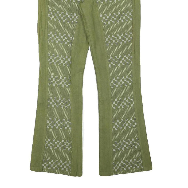 Womens Cotton Blend Green Patterned Regular Fit Straight Trousers W27 L28