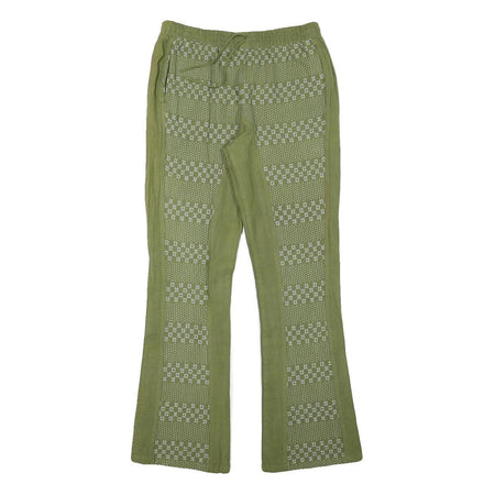 Womens Cotton Blend Green Patterned Regular Fit Straight Trousers W27 L28