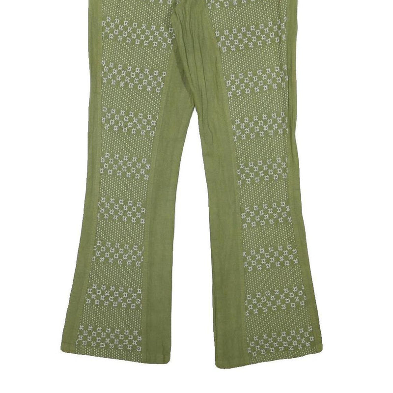 Womens Cotton Blend Green Patterned Regular Fit Straight Trousers W27 L28