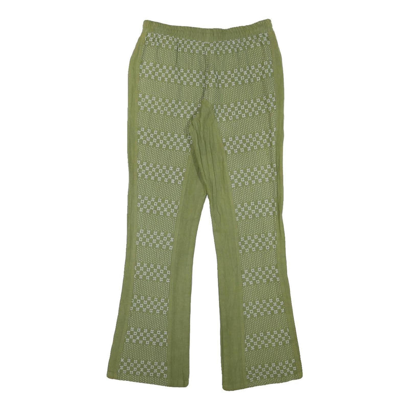 Womens Cotton Blend Green Patterned Regular Fit Straight Trousers W27 L28